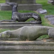 Statue di Levriero nel cimitero di Rosehill